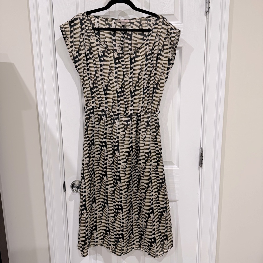 Brown Satin Print Midi Dress